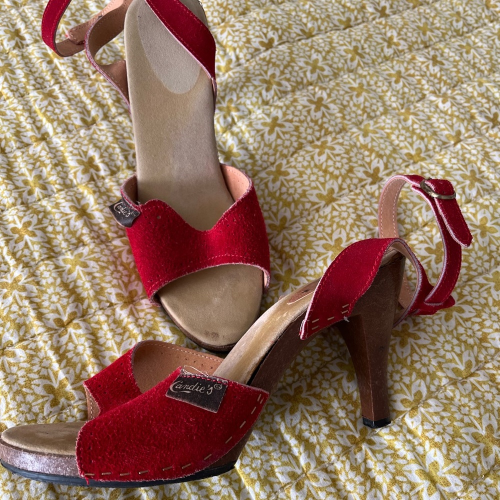 Vintage Red Suede Candies Heels Size 7